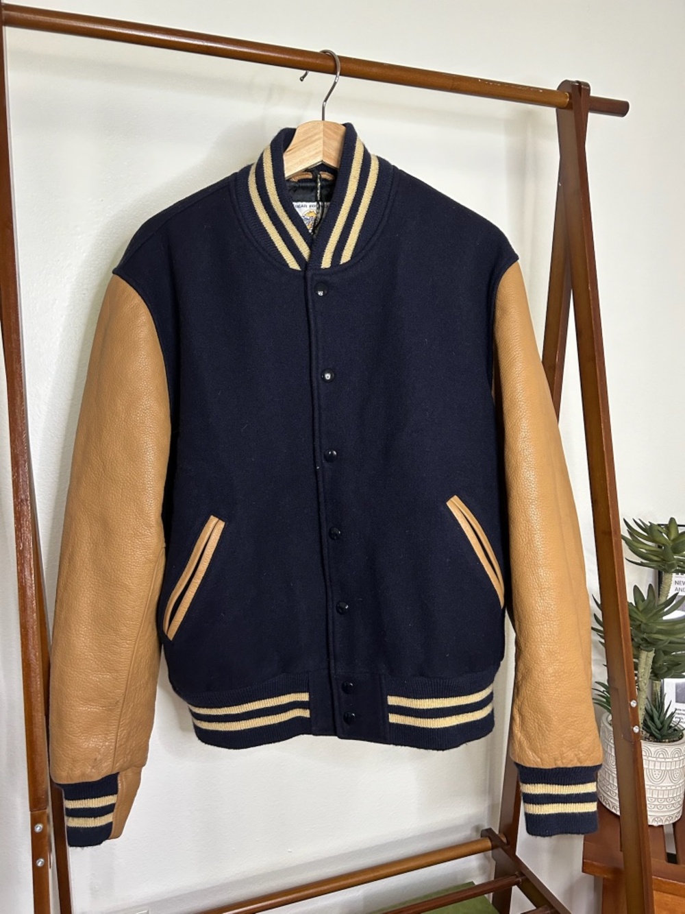 Vintage Golden Bear Leather and Wool Varsity Jacket Size Large NWT